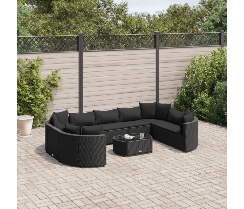 Set de sofás de jardín y cojines 10 pzas ratán sintético negro