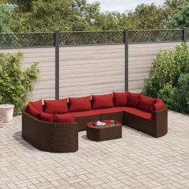 Set de sofás de jardín 10 pzas y cojines ratán sintético marrón