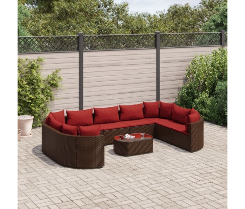 Set de sofás de jardín 10 pzas y cojines ratán sintético marrón