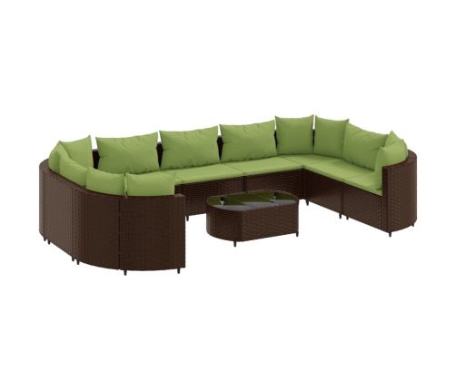 Set de sofás de jardín 10 pzas y cojines ratán sintético marrón