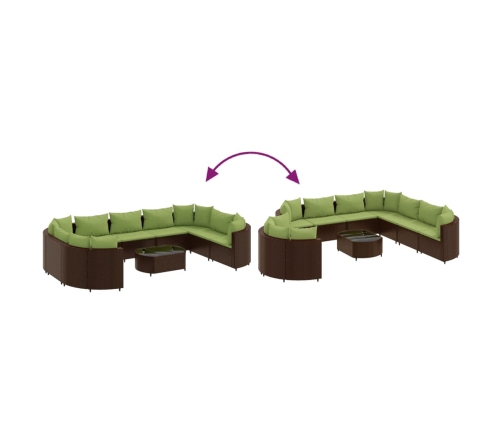 Set de sofás de jardín 10 pzas y cojines ratán sintético marrón