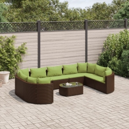 Set de sofás de jardín 10 pzas y cojines ratán sintético marrón