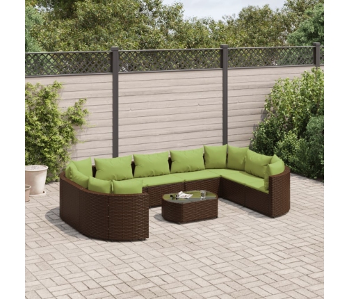 Set de sofás de jardín 10 pzas y cojines ratán sintético marrón