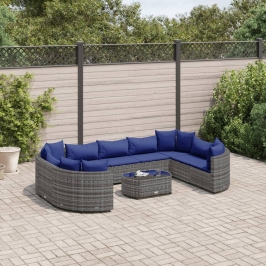 Set de sofás de jardín y cojines 10 pzas ratán sintético gris