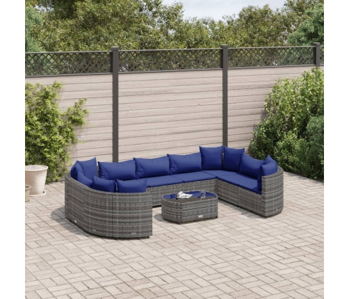 Set de sofás de jardín y cojines 10 pzas ratán sintético gris