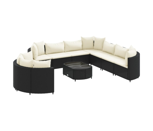 Set de sofás de jardín y cojines 10 pzas ratán sintético negro