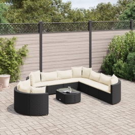 Set de sofás de jardín y cojines 10 pzas ratán sintético negro