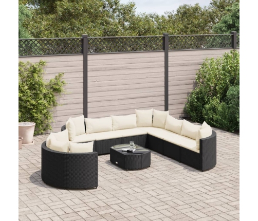 Set de sofás de jardín y cojines 10 pzas ratán sintético negro
