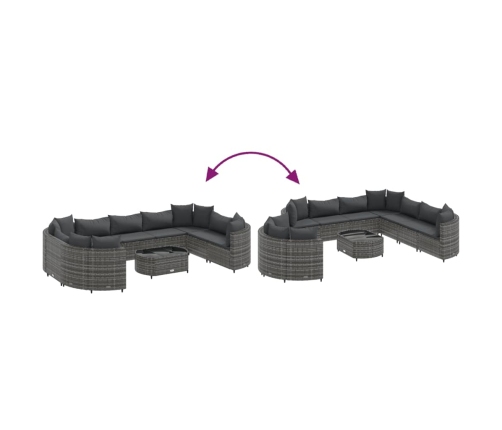 Set de sofás de jardín y cojines 10 pzas ratán sintético gris