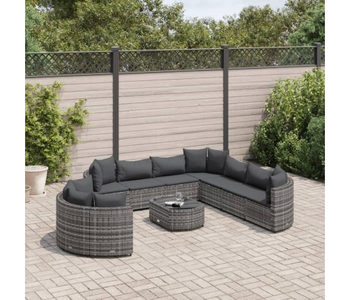 Set de sofás de jardín y cojines 10 pzas ratán sintético gris