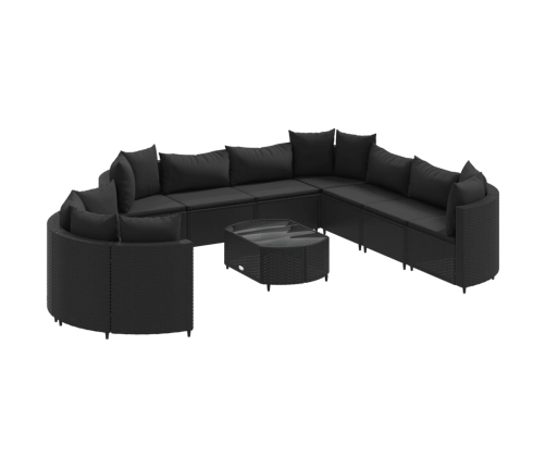 Set de sofás de jardín y cojines 10 pzas ratán sintético negro