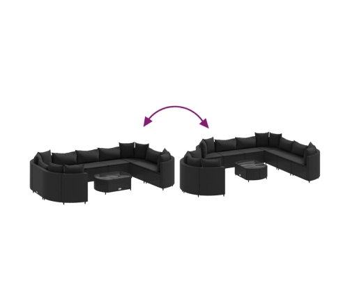 Set de sofás de jardín y cojines 10 pzas ratán sintético negro