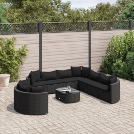 Set de sofás de jardín y cojines 10 pzas ratán sintético negro