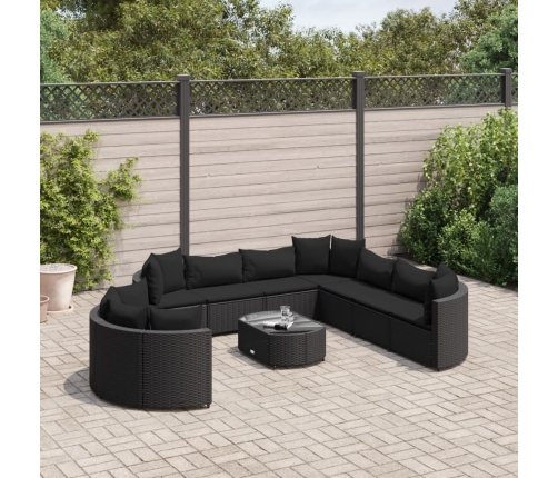 Set de sofás de jardín y cojines 10 pzas ratán sintético negro
