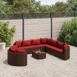 Set de sofás de jardín 10 pzas y cojines ratán sintético marrón