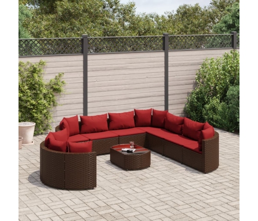 Set de sofás de jardín 10 pzas y cojines ratán sintético marrón