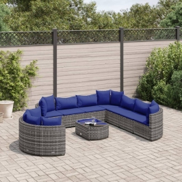 Set de sofás de jardín y cojines 10 pzas ratán sintético gris
