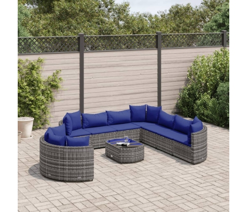 Set de sofás de jardín y cojines 10 pzas ratán sintético gris