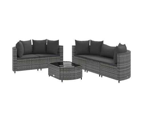 Set de muebles de jardín 6 pzas y cojines ratán sintético gris