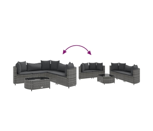 Set de muebles de jardín 6 pzas y cojines ratán sintético gris