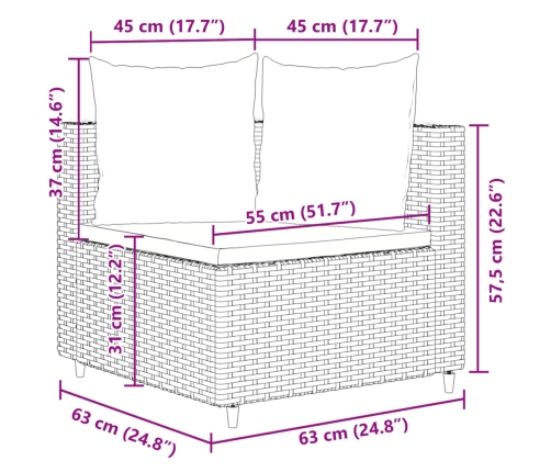 Set de muebles de jardín 6 pzas y cojines ratán sintético gris