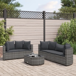 Set de muebles de jardín 6 pzas y cojines ratán sintético gris