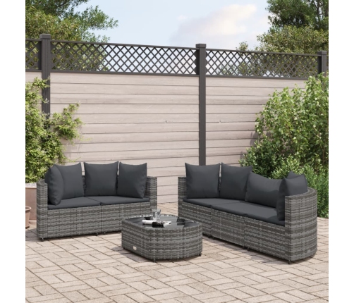 Set de muebles de jardín 6 pzas y cojines ratán sintético gris