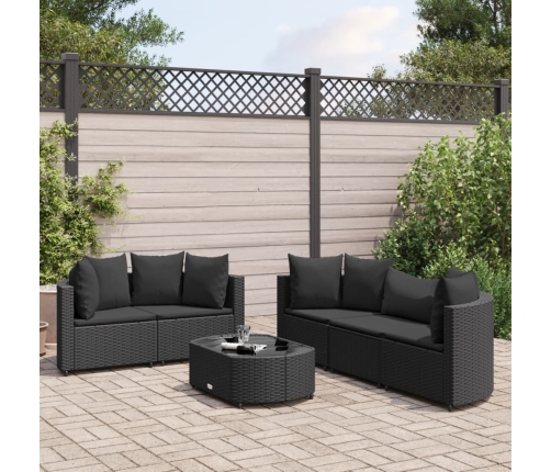Set de sofás de jardín 6 piezas y cojines ratán sintético negro