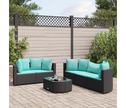 Set de sofás de jardín 6 piezas y cojines ratán sintético negro