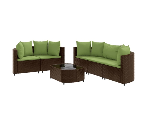 Set sofás de jardín 6 piezas y cojines ratán sintético marrón