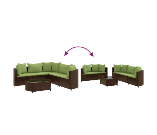 Set sofás de jardín 6 piezas y cojines ratán sintético marrón