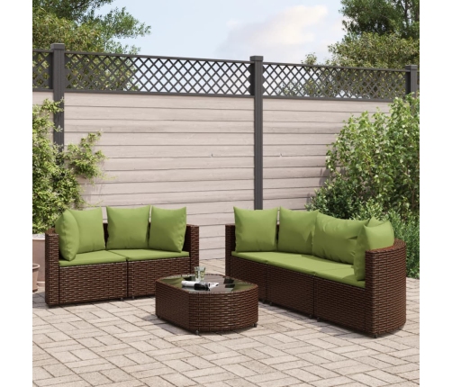 Set sofás de jardín 6 piezas y cojines ratán sintético marrón