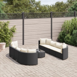 Set de sofás de jardín con cojines 9 pzas ratán sintético negro