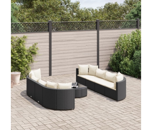 Set de sofás de jardín con cojines 9 pzas ratán sintético negro