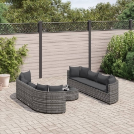 Set de sofás de jardín con cojines 9 pzas ratán sintético gris
