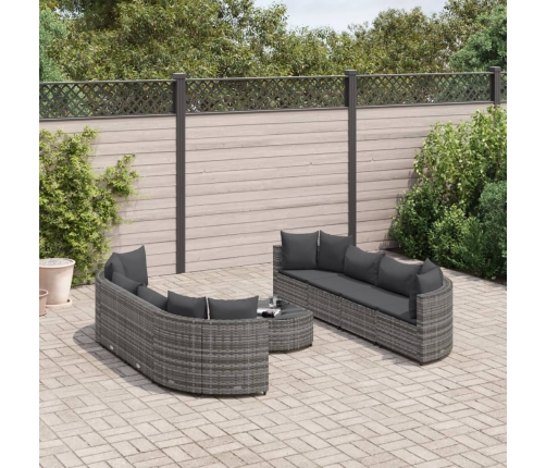 Set de sofás de jardín con cojines 9 pzas ratán sintético gris