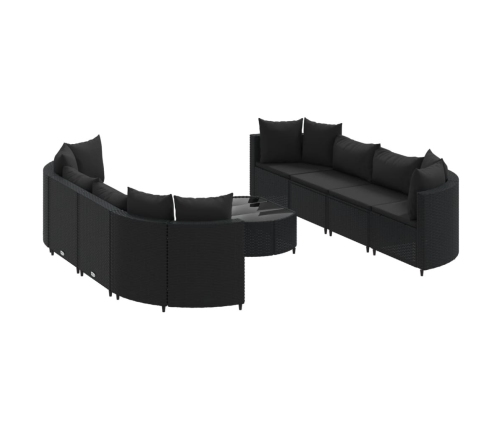 Set de sofás de jardín con cojines 9 pzas ratán sintético negro