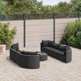 Set de sofás de jardín con cojines 9 pzas ratán sintético negro