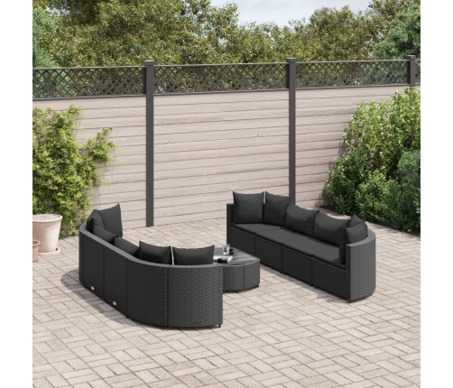 Set de sofás de jardín con cojines 9 pzas ratán sintético negro