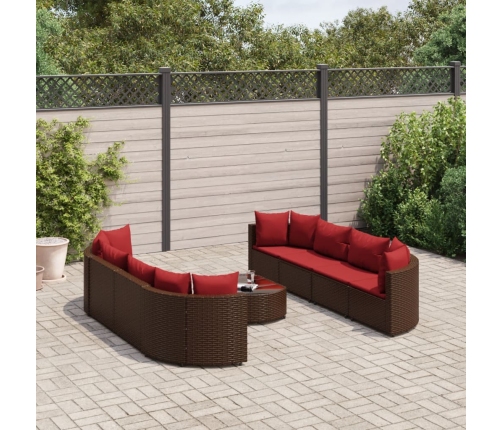 Set de sofás de jardín 9 pzas y cojines ratán sintético marrón