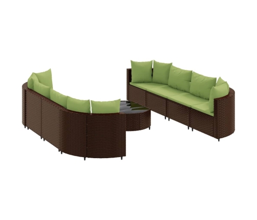 Set de sofás de jardín 9 pzas y cojines ratán sintético marrón