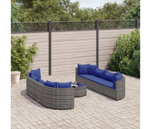 Set de sofás de jardín con cojines 9 pzas ratán sintético gris
