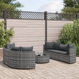Set de sofás de jardín 7 pzas con cojines ratán sintético gris