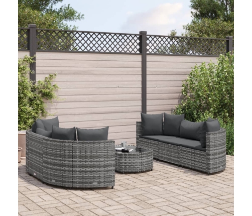 Set de sofás de jardín 7 pzas con cojines ratán sintético gris