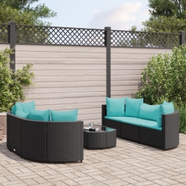 Set de sofás de jardín 7 pzas con cojines ratán sintético negro