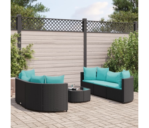 Set de sofás de jardín 7 pzas con cojines ratán sintético negro