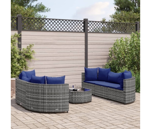 Set de sofás de jardín 7 pzas con cojines ratán sintético gris
