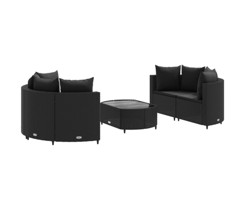 Set de muebles de jardín 5 pzas y cojines ratán sintético negro