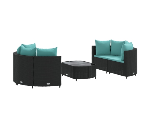 Set de muebles de jardín 5 pzas y cojines ratán sintético negro