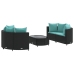 Set de muebles de jardín 5 pzas y cojines ratán sintético negro